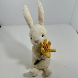 Jellycat Bonnie Cream Bunny Holding A Yellow Daffodil Flower Plush 8" Stuffed